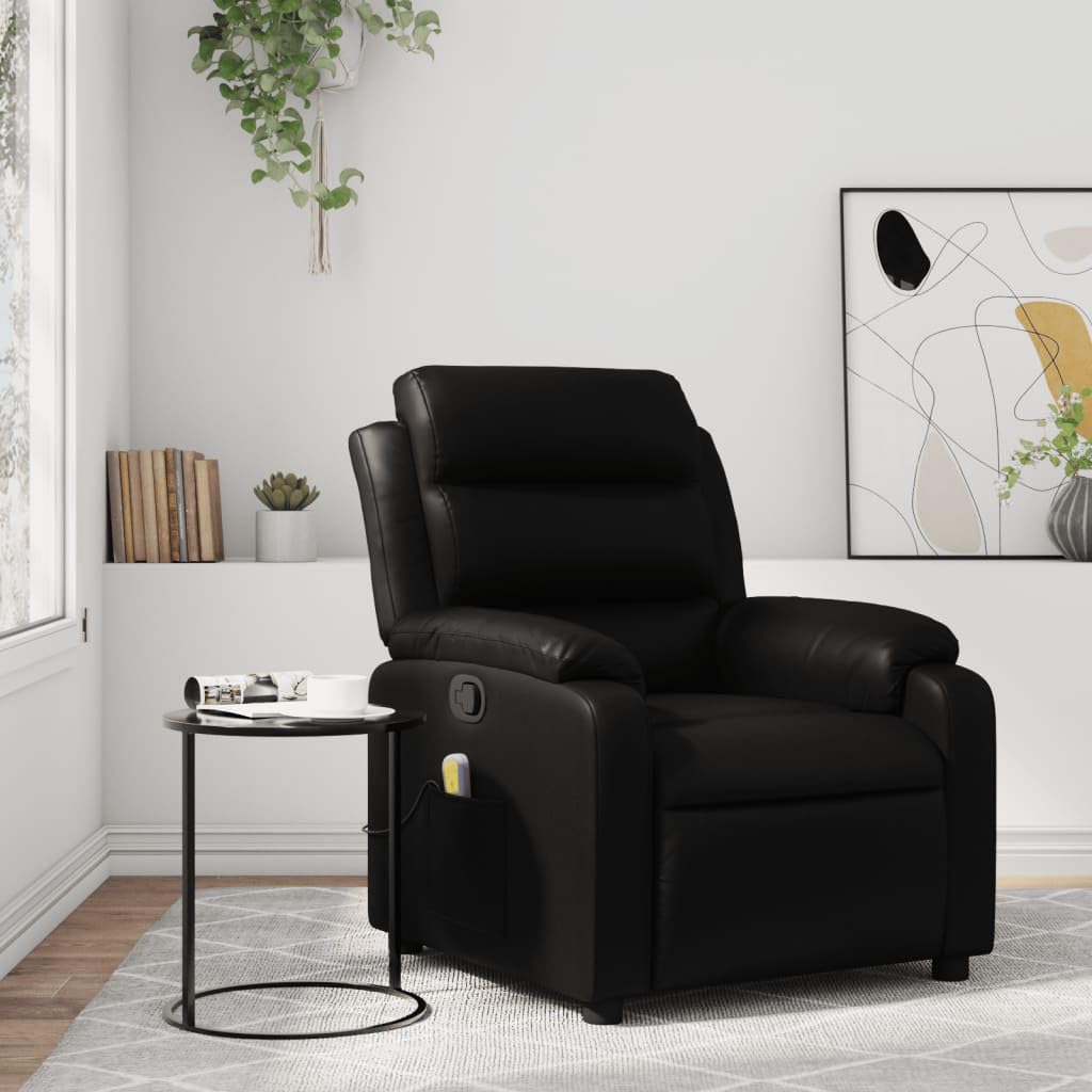 vidaXL Black Faux Leather Massage Recliner Chair - Manual Reclining Lounge Armchair with Vibration Massage, Side Pocket, and Sturdy Frame